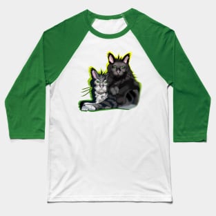 Black fluffy cat brothers with green eyes Baseball T-Shirt